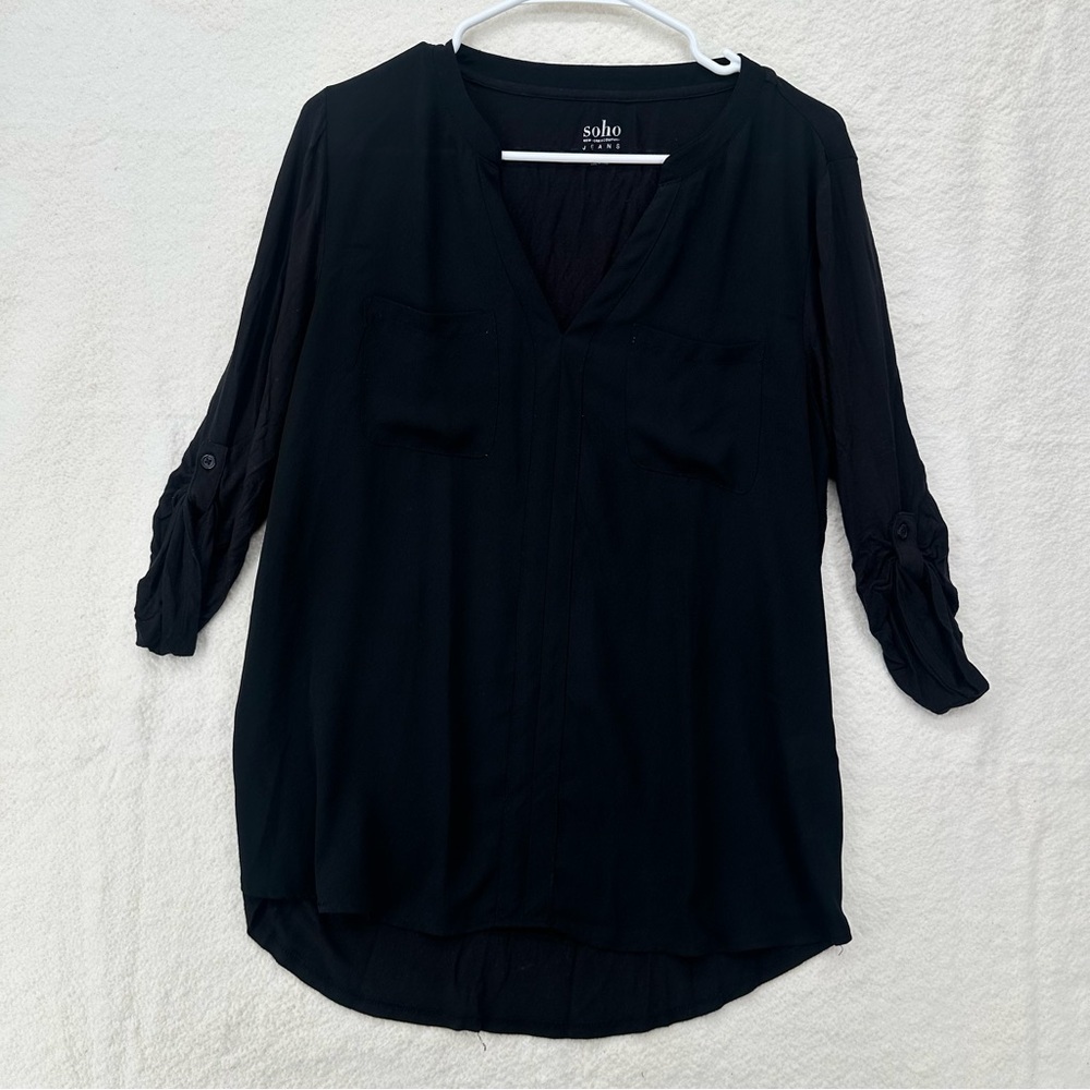 New York & Company SoHo Jeans Black Office Wear Blouse